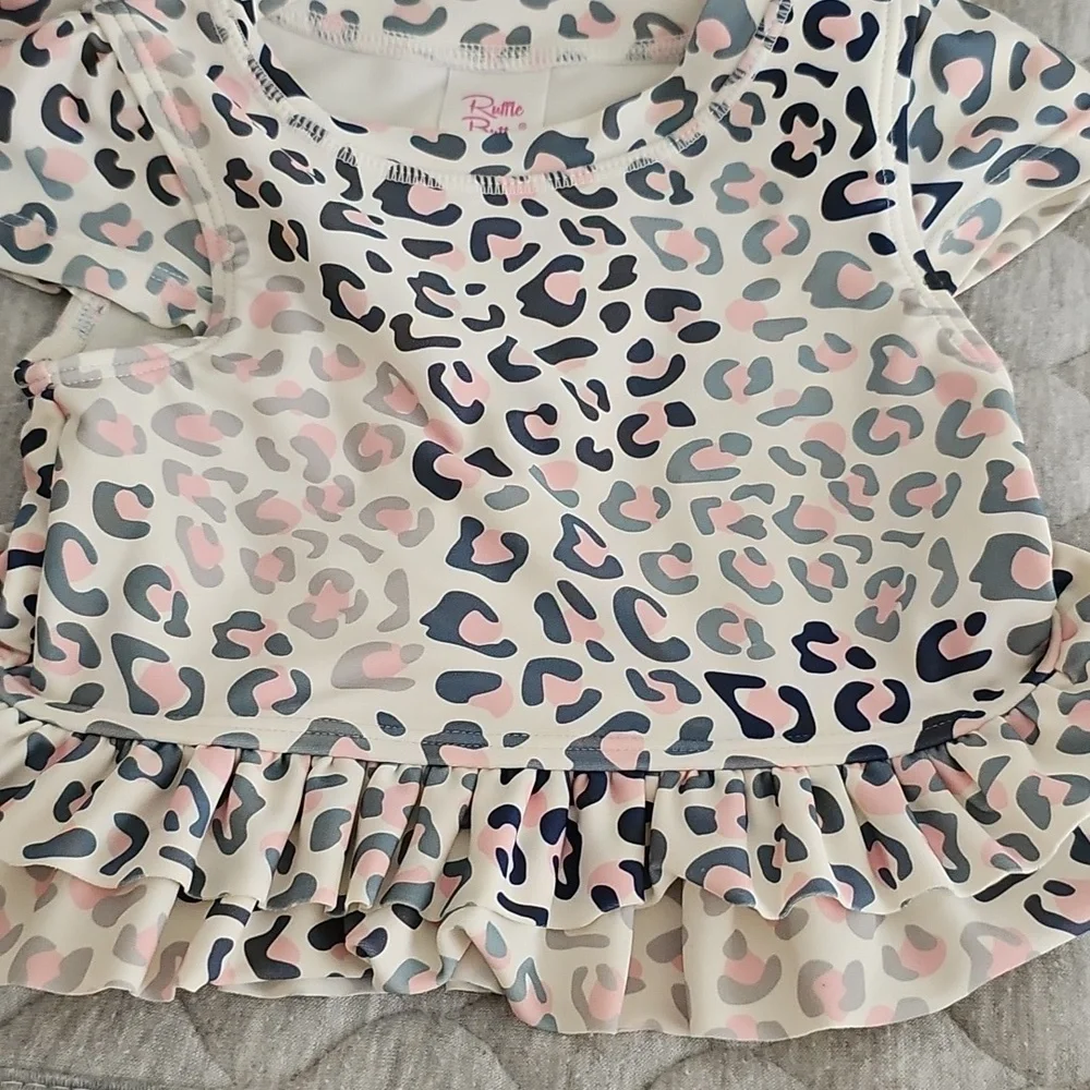 2pc 18-24m Short Sleeve Animal Print Swim Set Ruffle Butts